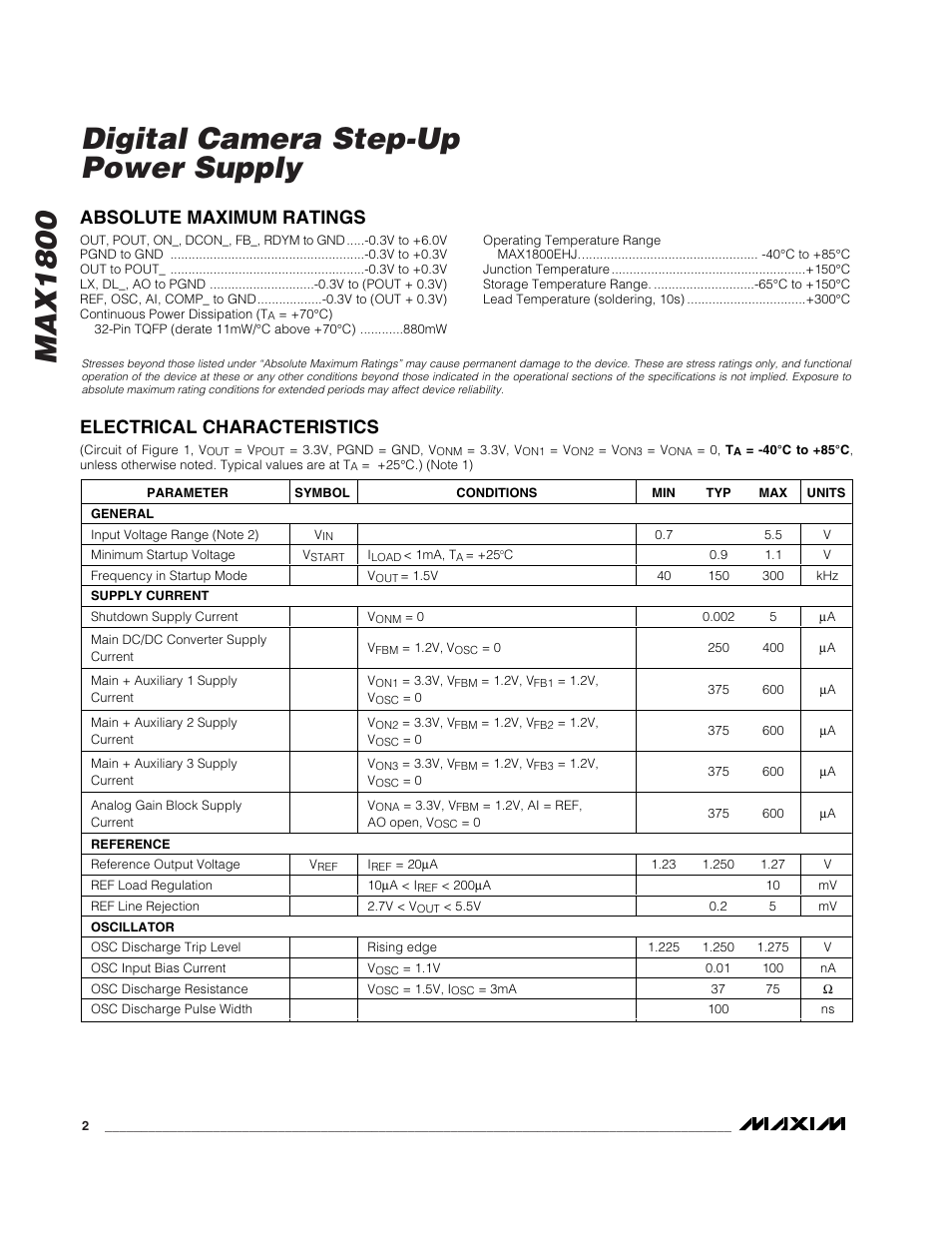 Max1800 digital camera step-up power supply | Rainbow Electronics MAX1800 User Manual | Page 2 / 24