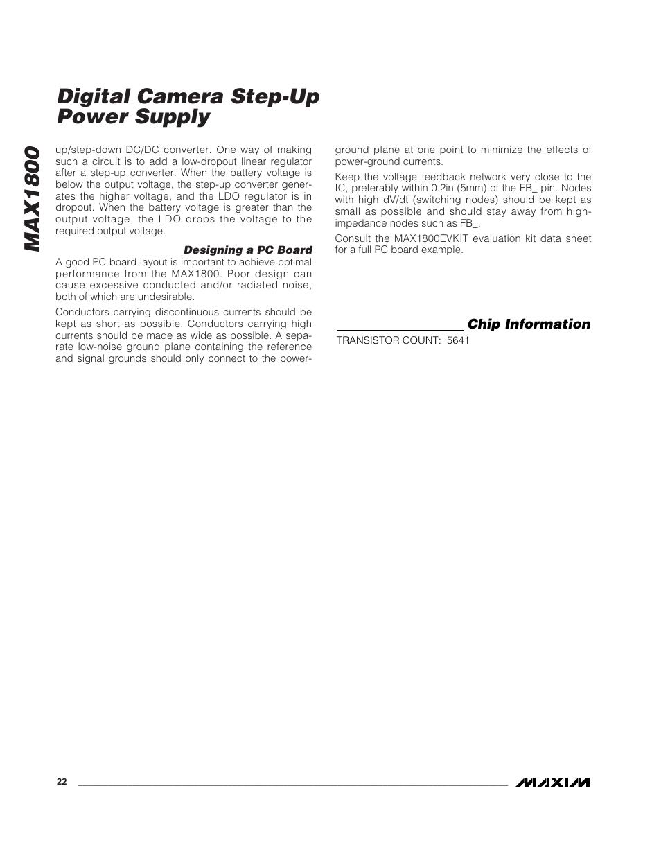 Max1800, Digital camera step-up power supply | Rainbow Electronics MAX1800 User Manual | Page 22 / 24