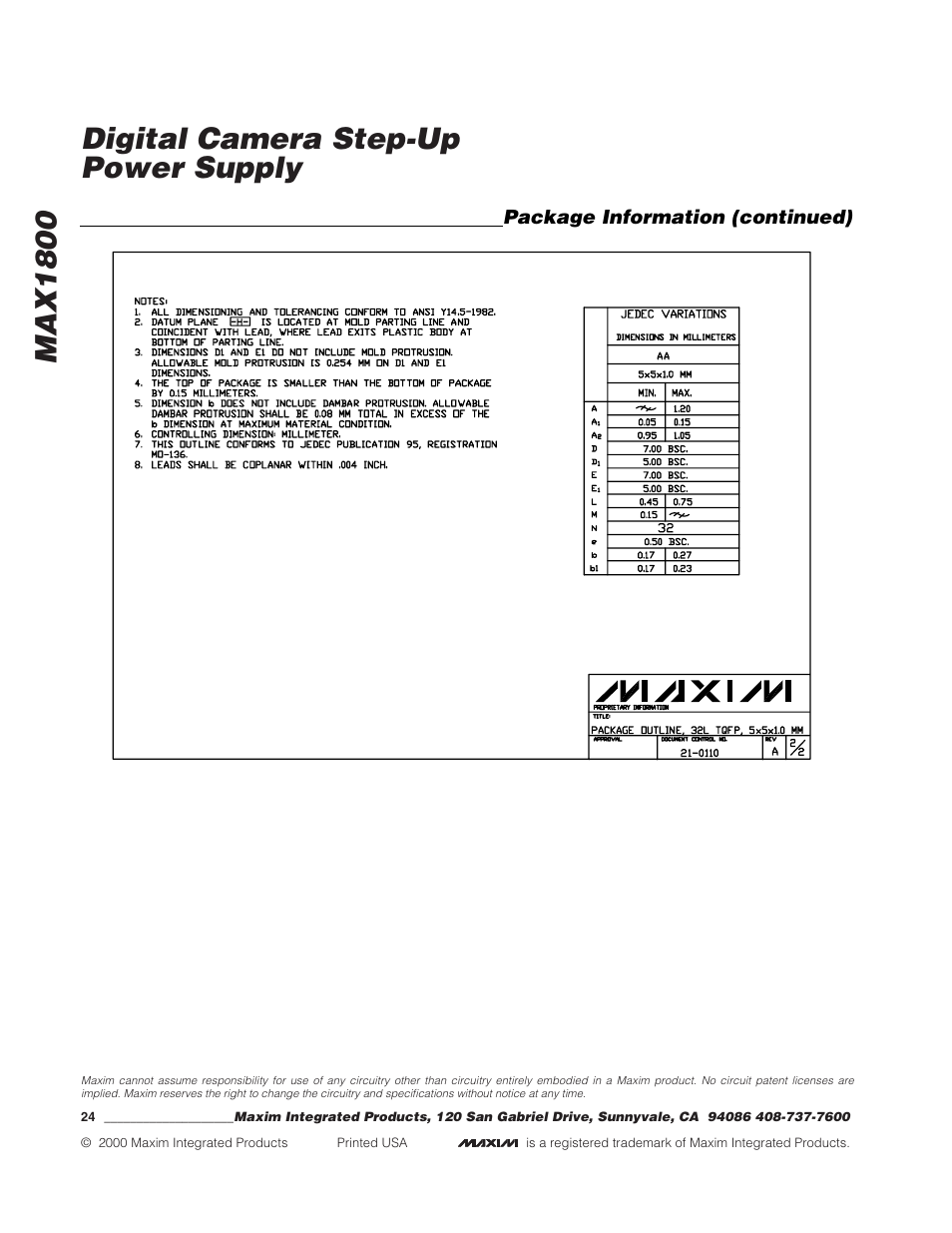 Max1800 digital camera step-up power supply | Rainbow Electronics MAX1800 User Manual | Page 24 / 24