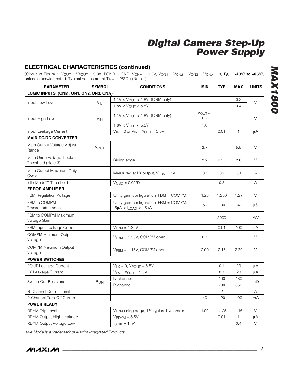 Max1800 digital camera step-up power supply | Rainbow Electronics MAX1800 User Manual | Page 3 / 24