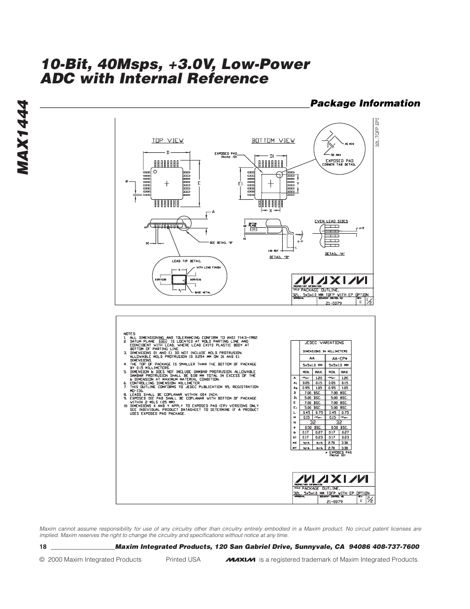 Package information | Rainbow Electronics MAX1444 User Manual | Page 18 / 18