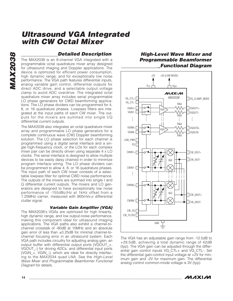 Detailed description, Variable gain amplifier (vga) | Rainbow Electronics MAX2038 User Manual | Page 14 / 23