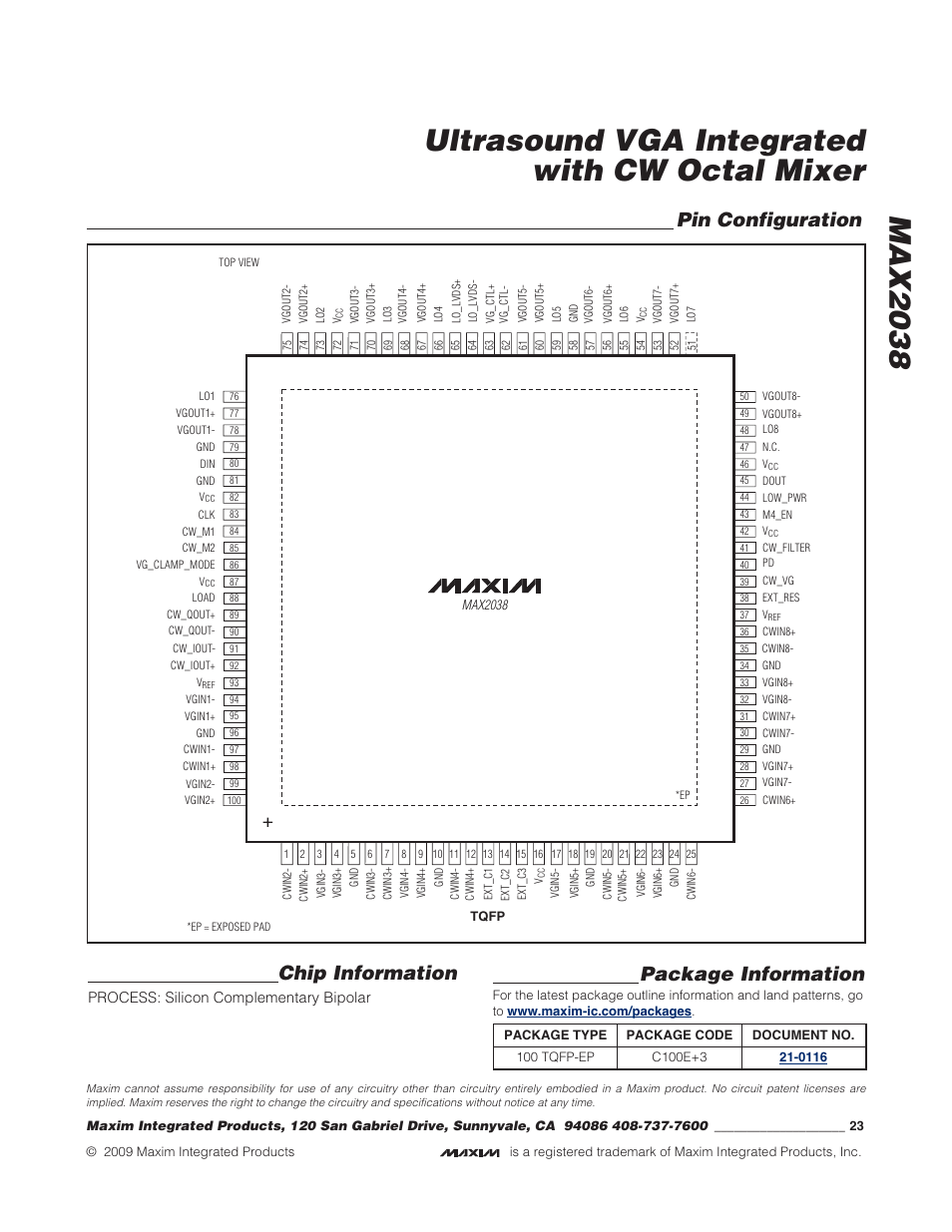 Pin configuration package information, Chip information | Rainbow Electronics MAX2038 User Manual | Page 23 / 23