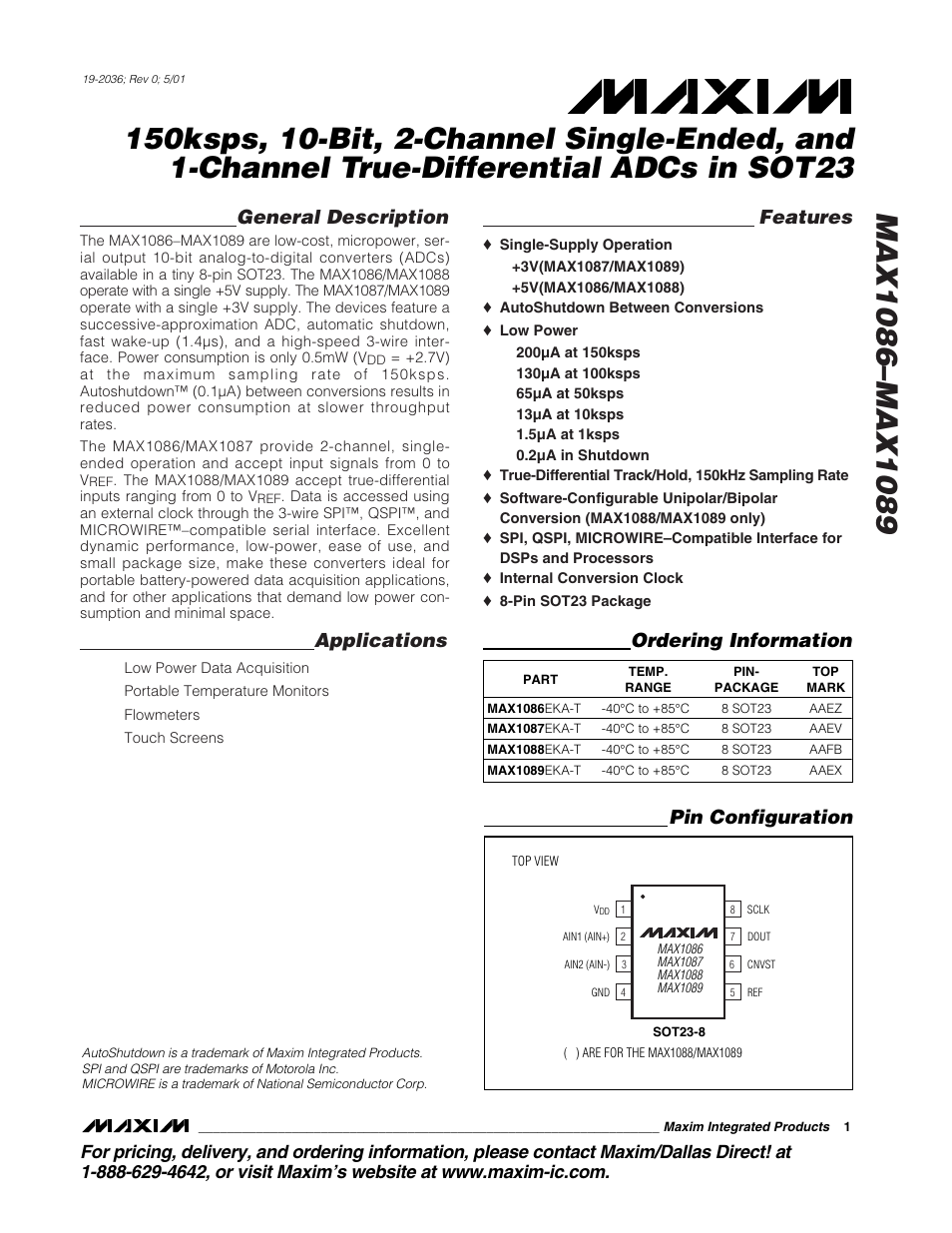 Rainbow Electronics MAX1089 User Manual | 15 pages