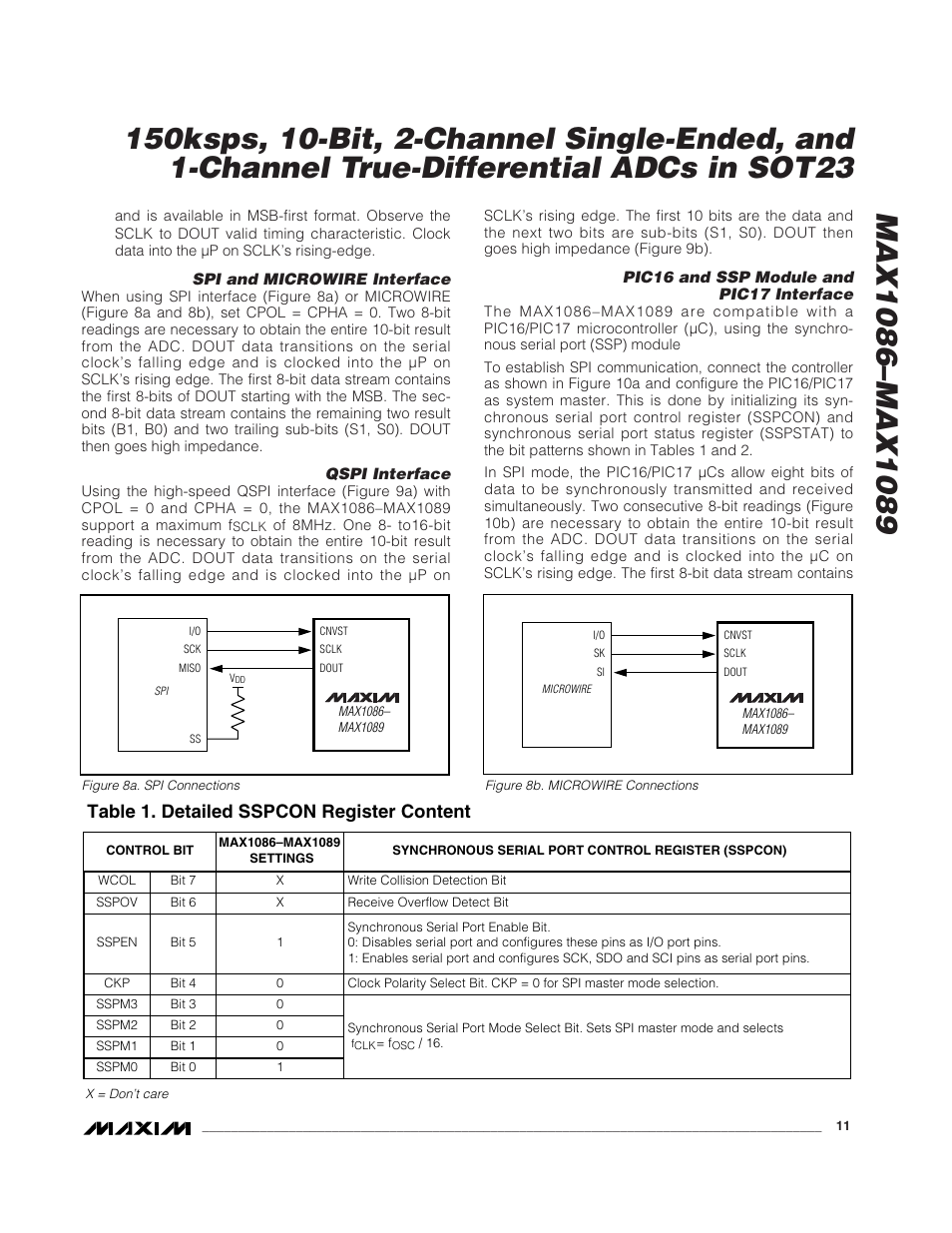 Table 1. detailed sspcon register content | Rainbow Electronics MAX1089 User Manual | Page 11 / 15