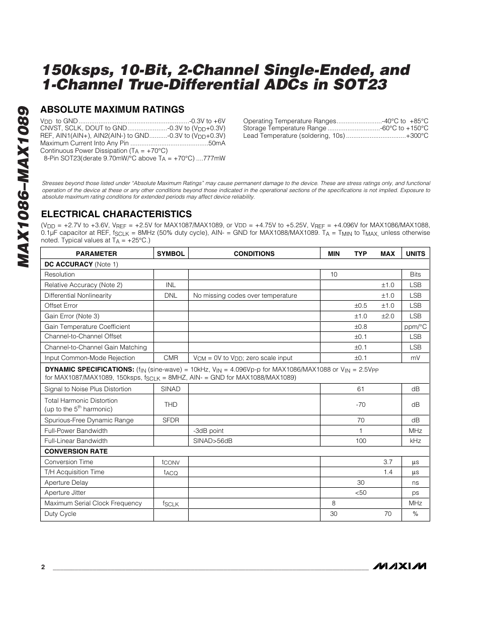 Rainbow Electronics MAX1089 User Manual | Page 2 / 15