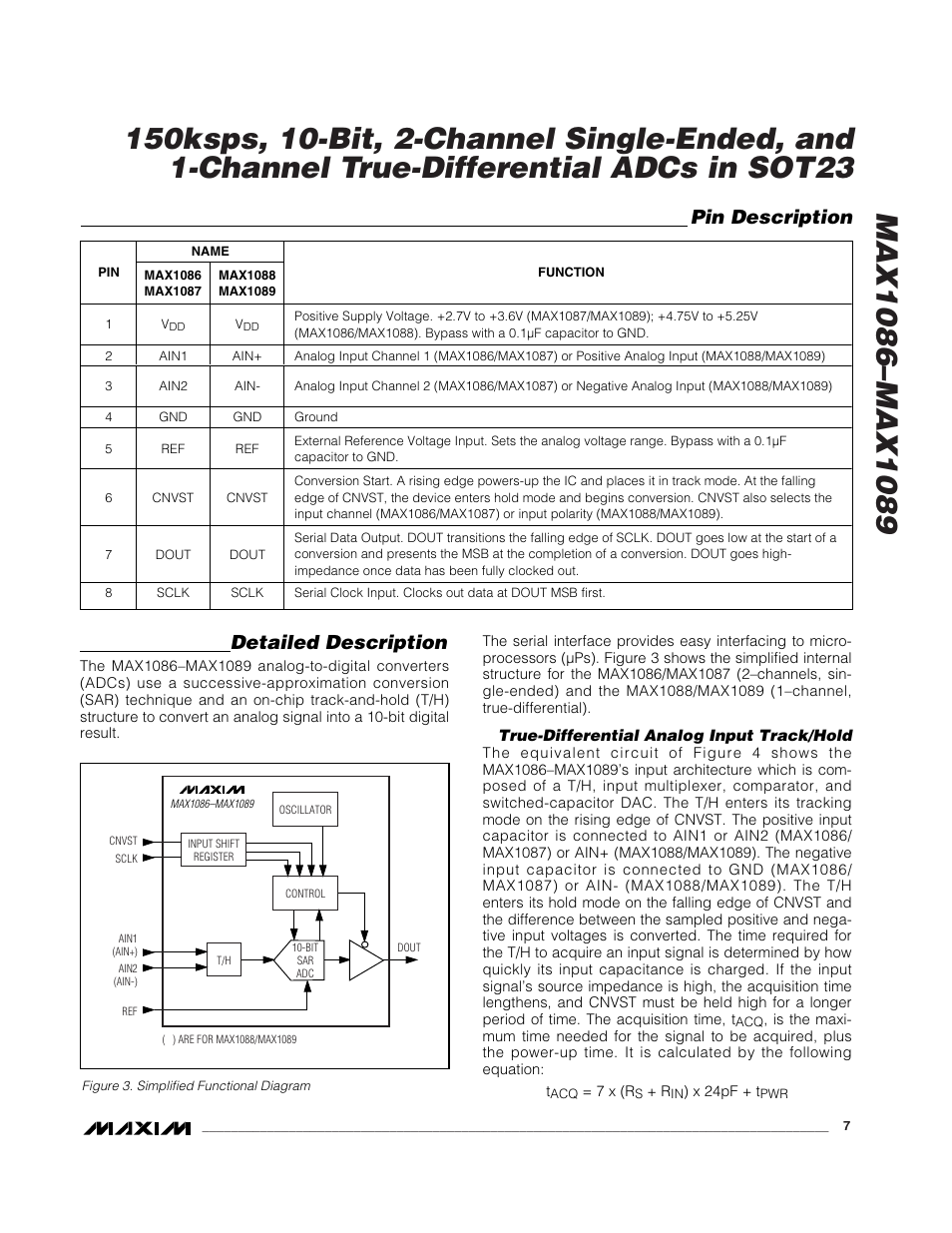 Detailed description, Pin description | Rainbow Electronics MAX1089 User Manual | Page 7 / 15