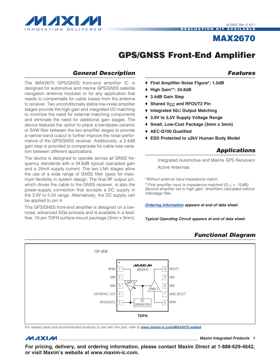 Rainbow Electronics MAX2670 User Manual | 9 pages