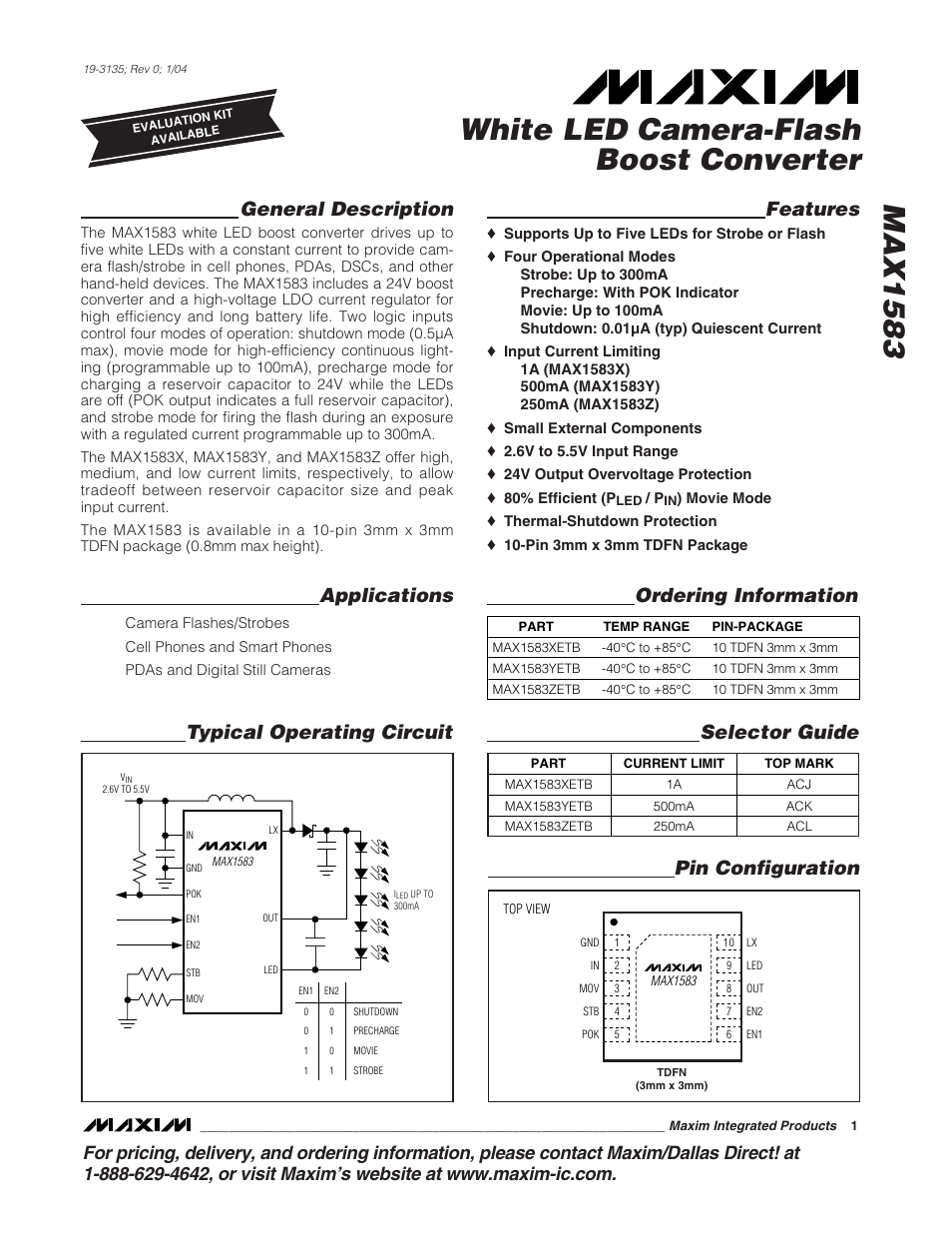Rainbow Electronics MAX1583 User Manual | 10 pages