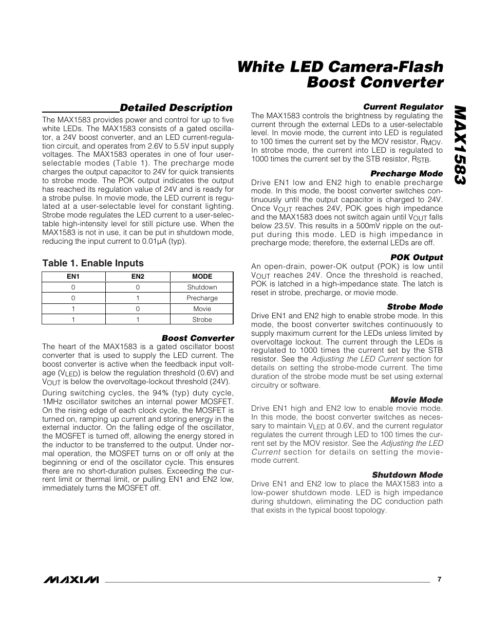 Max1583 white led camera-flash boost converter, Detailed description | Rainbow Electronics MAX1583 User Manual | Page 7 / 10