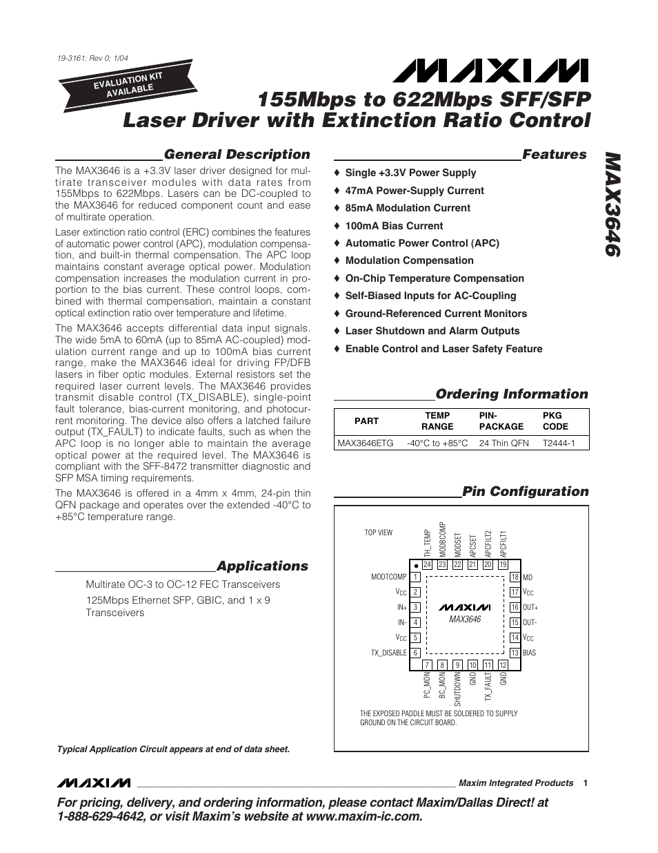 Rainbow Electronics MAX3646 User Manual | 14 pages