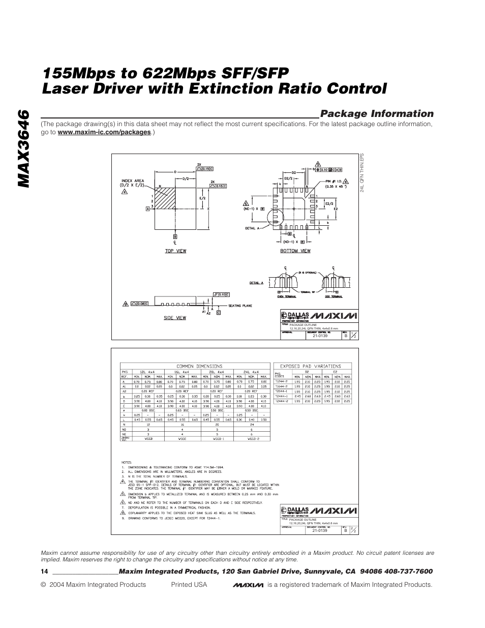Package information | Rainbow Electronics MAX3646 User Manual | Page 14 / 14