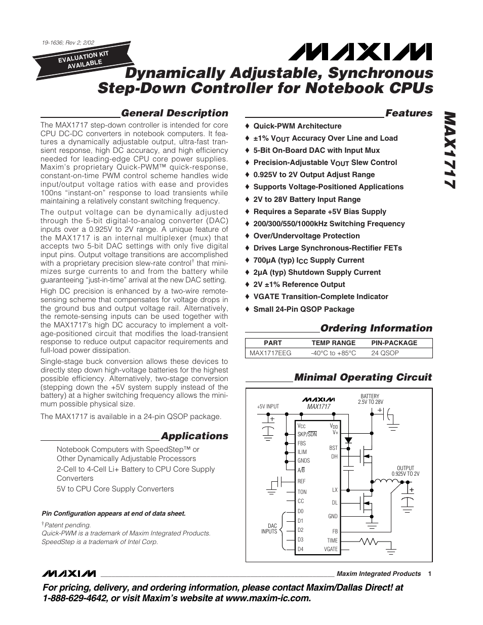 Rainbow Electronics MAX1717 User Manual | 33 pages