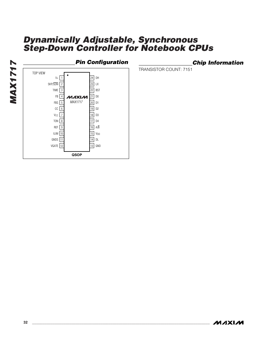 Pin configuration chip information | Rainbow Electronics MAX1717 User Manual | Page 32 / 33
