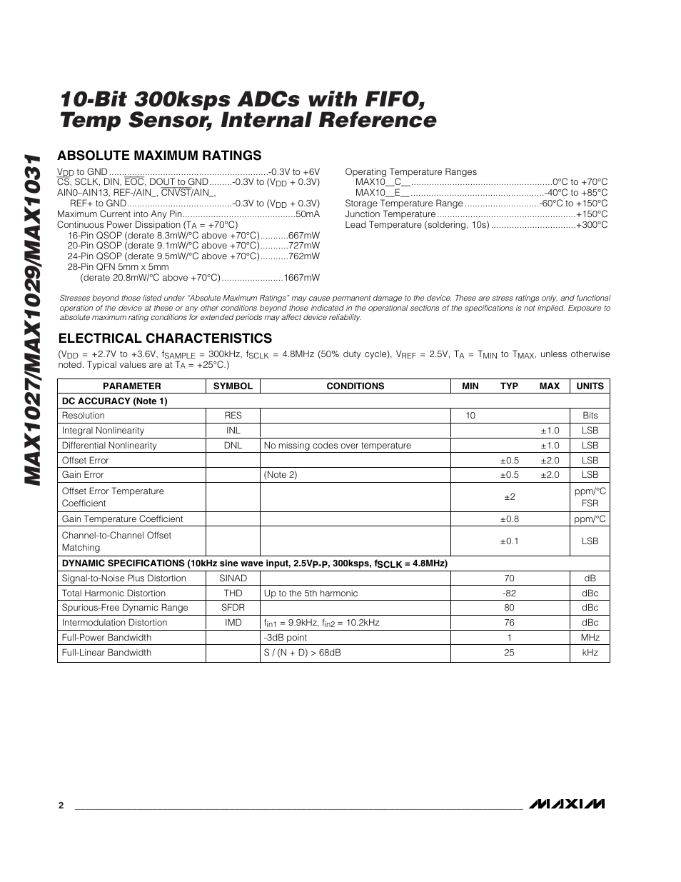 Rainbow Electronics MAX1031 User Manual | Page 2 / 24