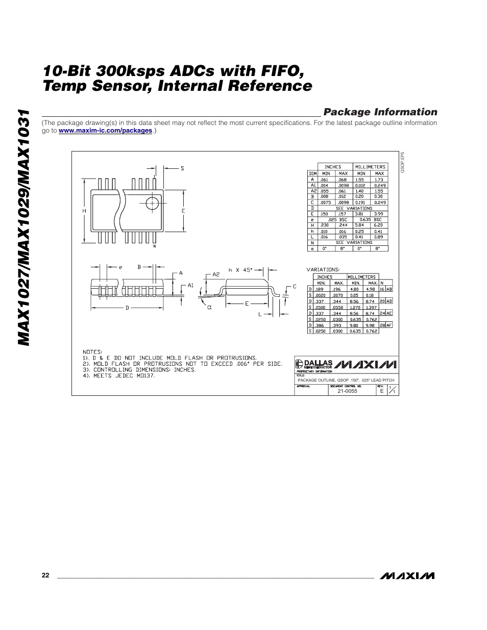 Package information | Rainbow Electronics MAX1031 User Manual | Page 22 / 24