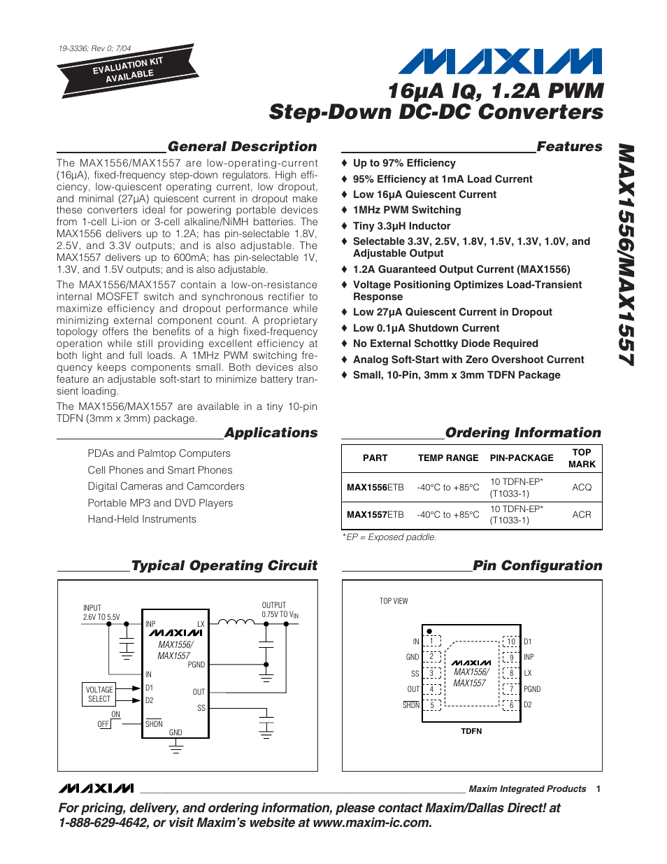 Rainbow Electronics MAX1557 User Manual | 12 pages