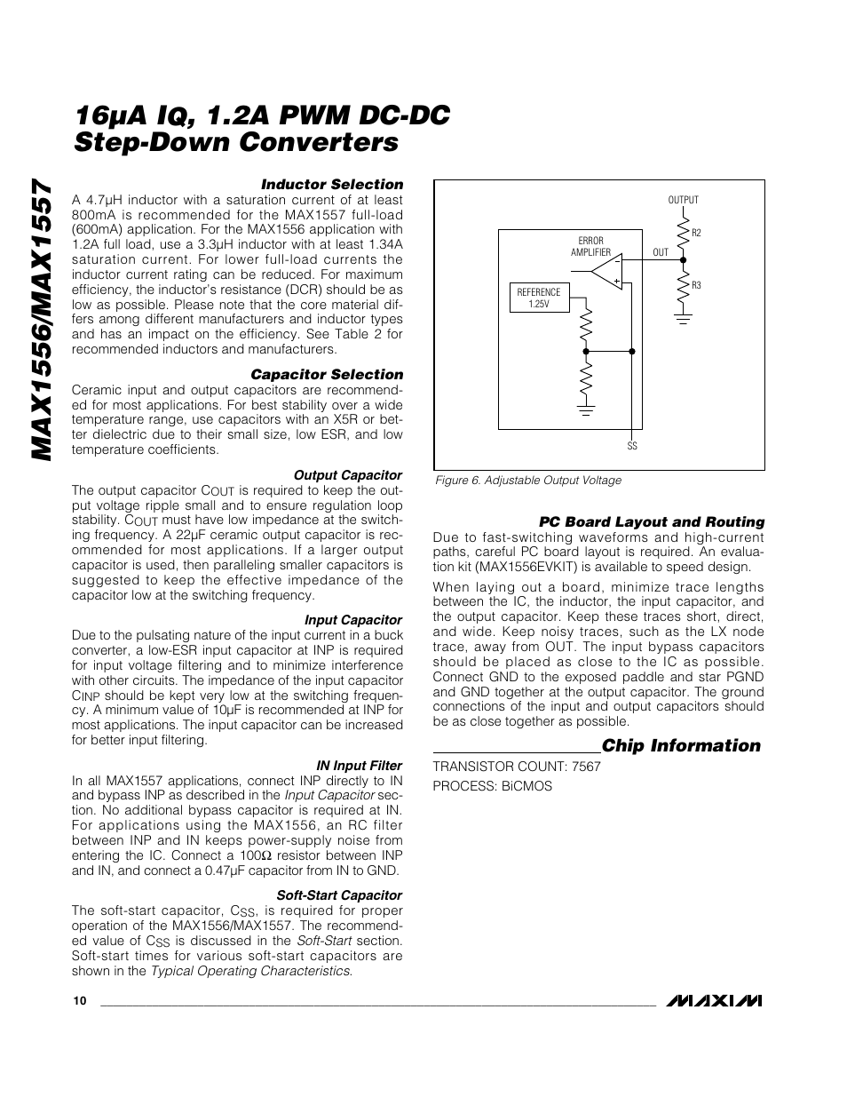 16µa i, 2a pwm dc-dc step-down converters, Chip information | Rainbow Electronics MAX1557 User Manual | Page 10 / 12