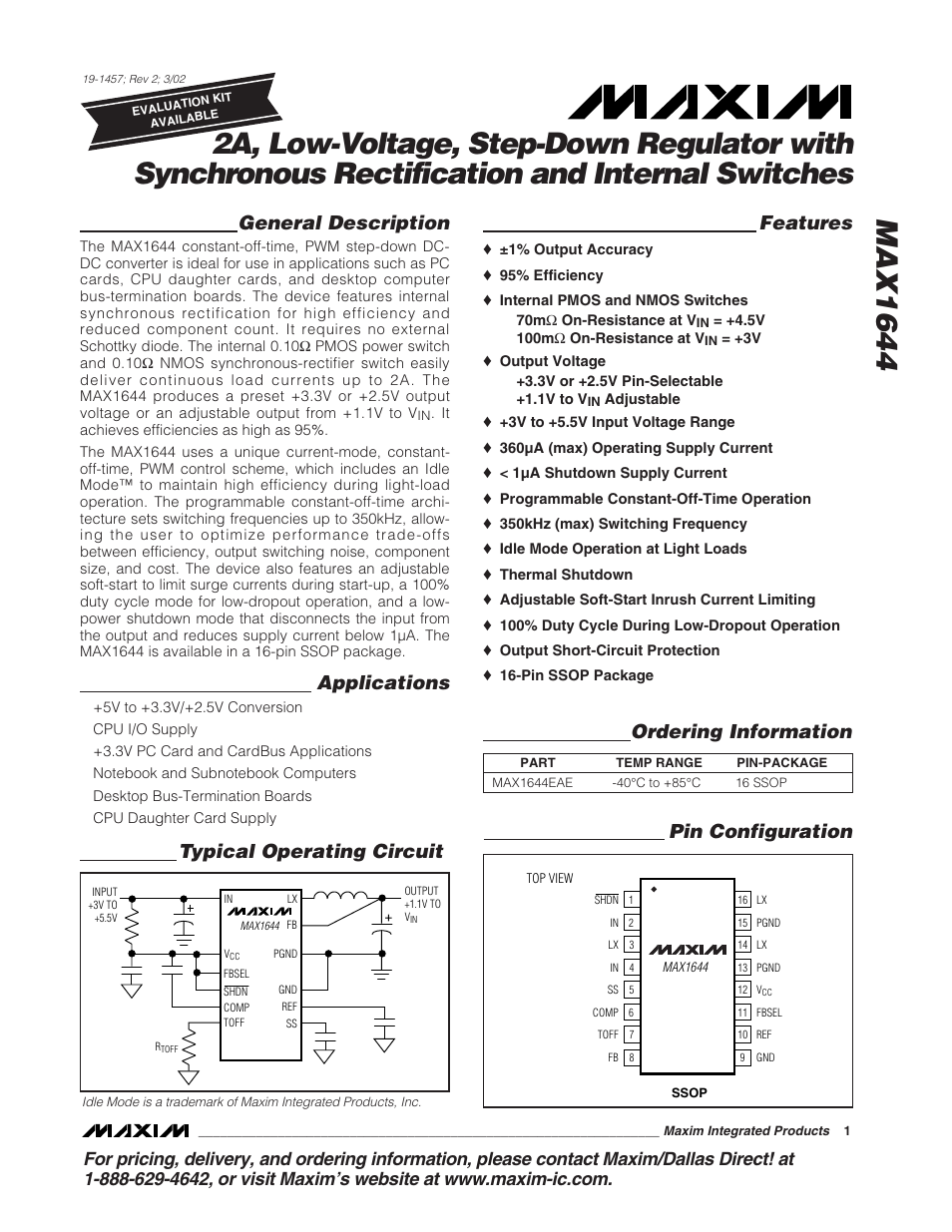 Rainbow Electronics MAX1644 User Manual | 11 pages