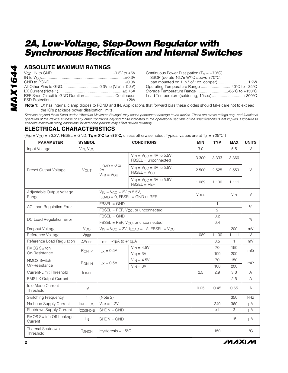 Rainbow Electronics MAX1644 User Manual | Page 2 / 11