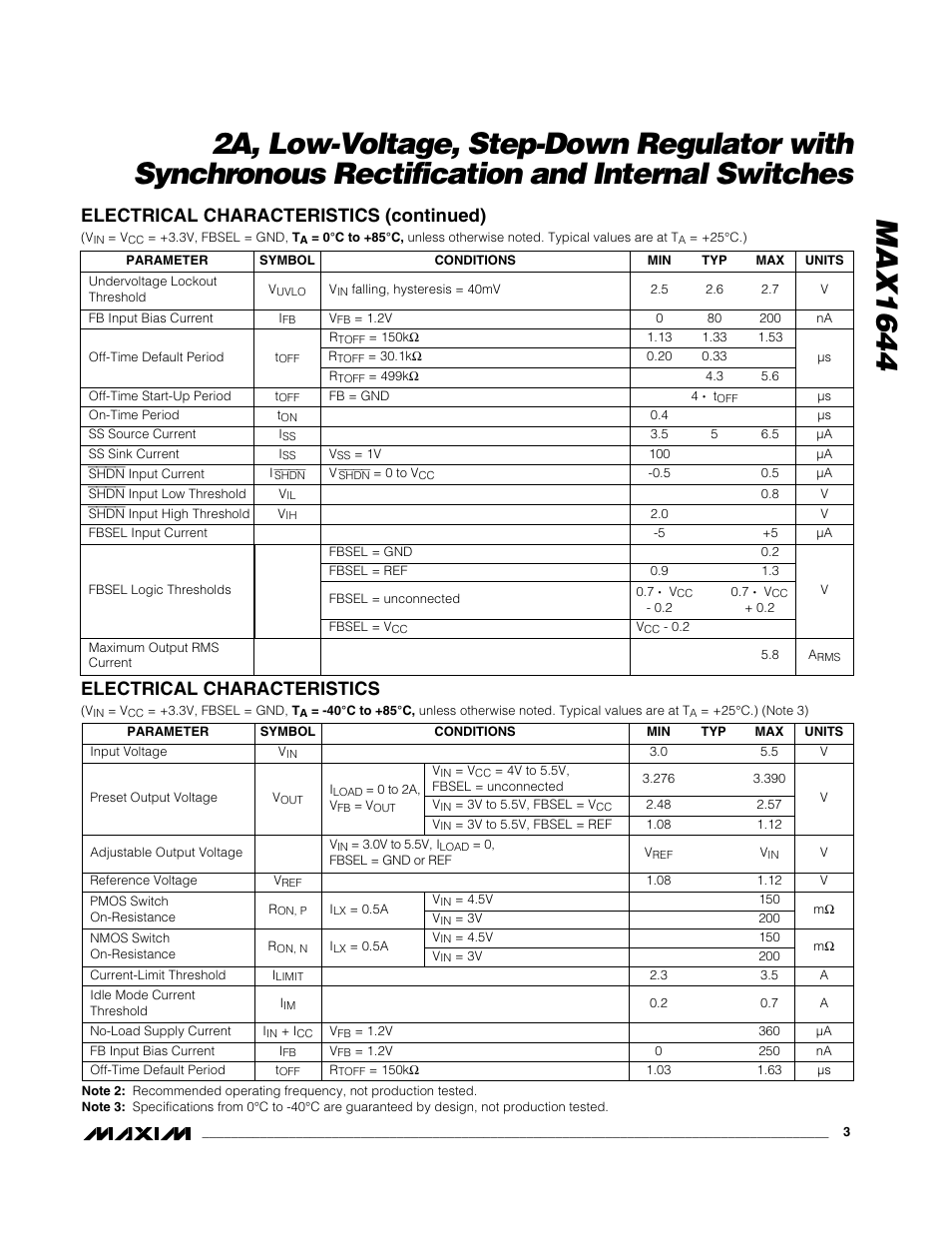 Electrical characteristics (continued), Electrical characteristics | Rainbow Electronics MAX1644 User Manual | Page 3 / 11