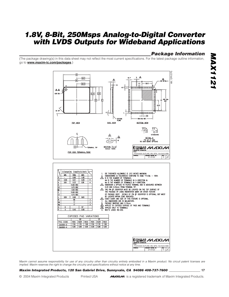 Package information | Rainbow Electronics MAX1121 User Manual | Page 17 / 17