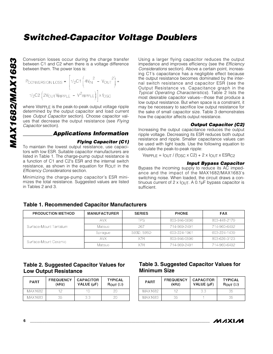Switched-capacitor voltage doublers, Applications information | Rainbow Electronics MAX1683 User Manual | Page 6 / 8