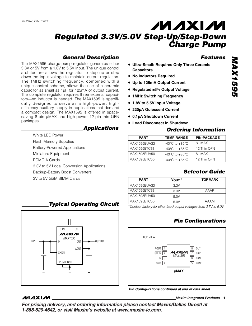 Rainbow Electronics MAX1595 User Manual | 8 pages