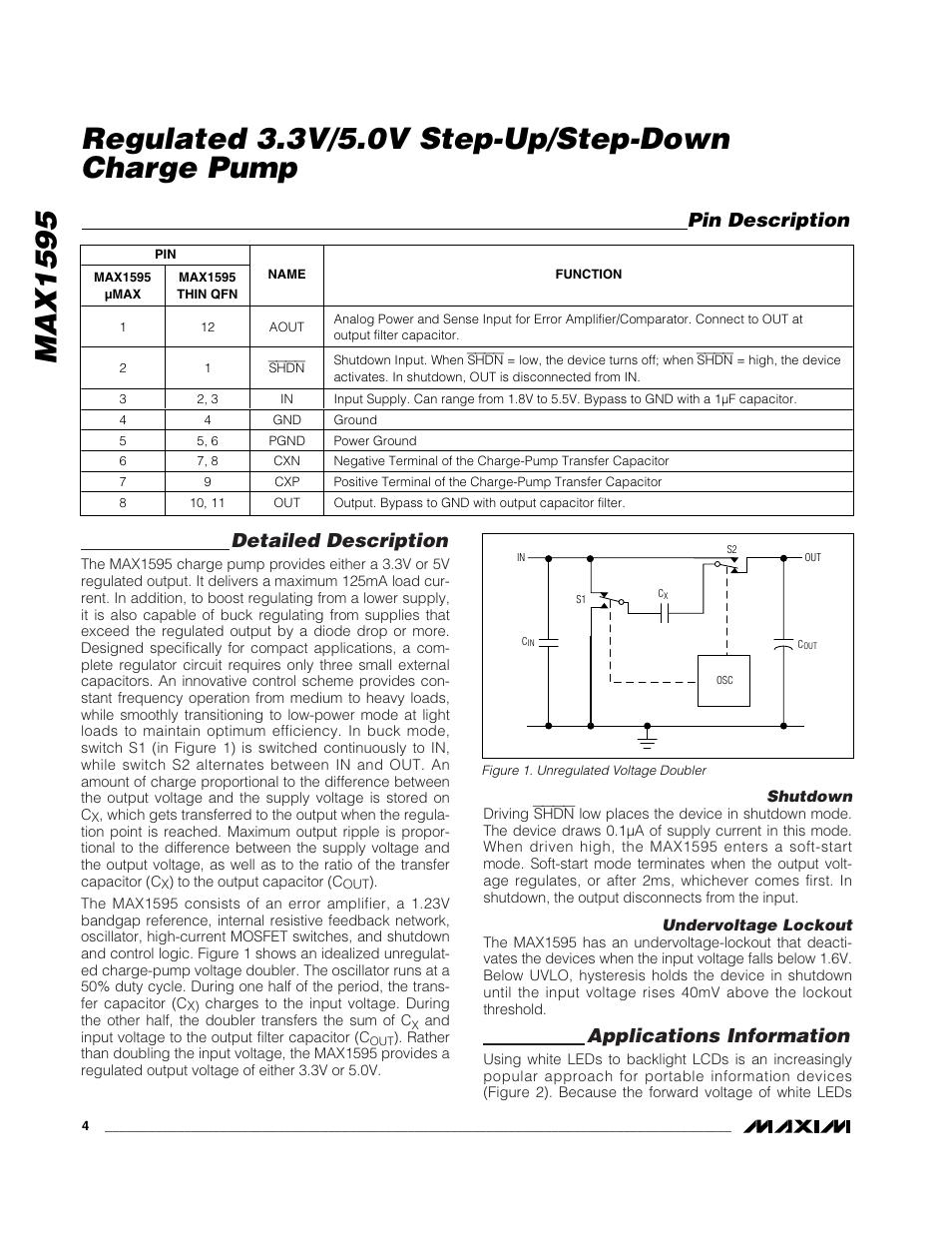 Detailed description, Applications information, Pin description | Rainbow Electronics MAX1595 User Manual | Page 4 / 8