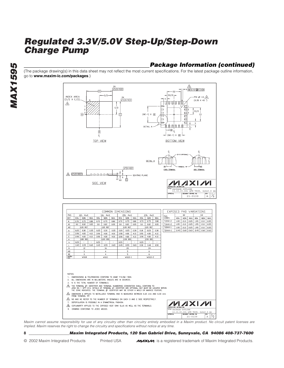 Package information (continued) | Rainbow Electronics MAX1595 User Manual | Page 8 / 8