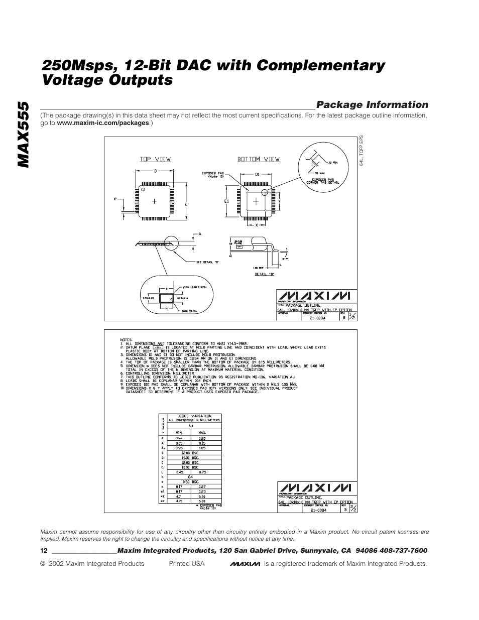 Package information | Rainbow Electronics MAX555 User Manual | Page 12 / 12