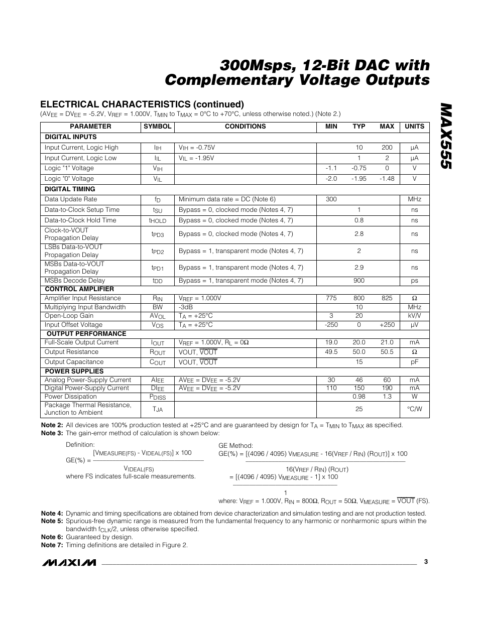 Electrical characteristics (continued) | Rainbow Electronics MAX555 User Manual | Page 3 / 12