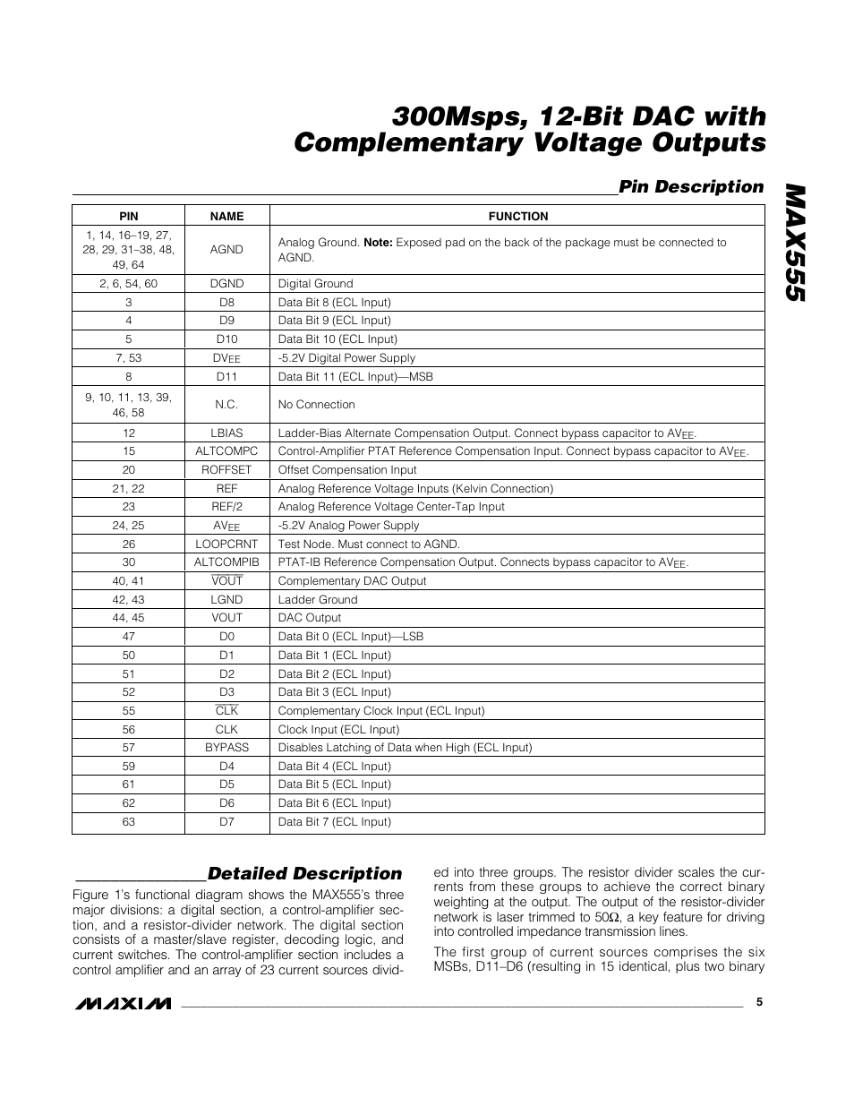 Detailed description, Pin description | Rainbow Electronics MAX555 User Manual | Page 5 / 12