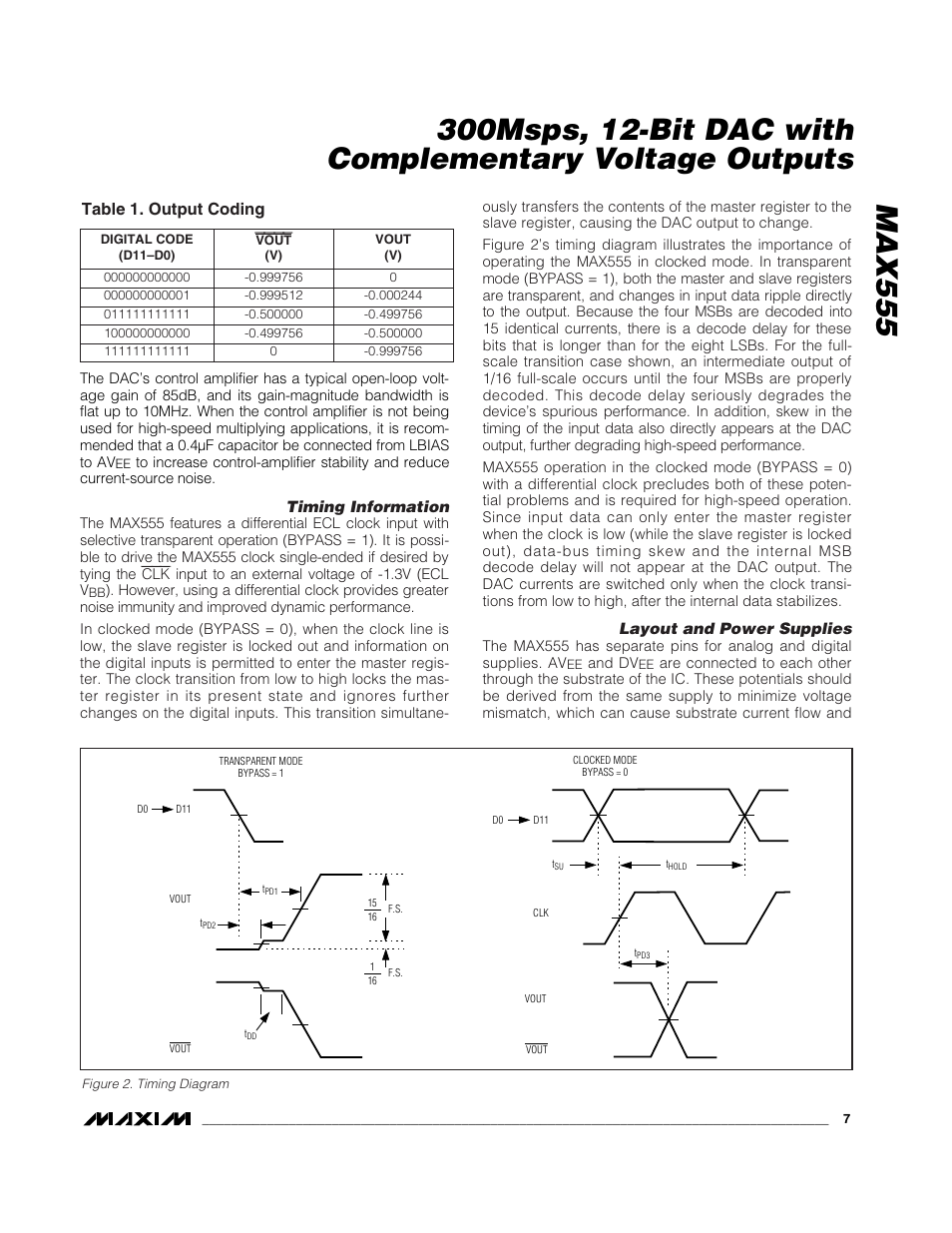 Table 1. output coding | Rainbow Electronics MAX555 User Manual | Page 7 / 12