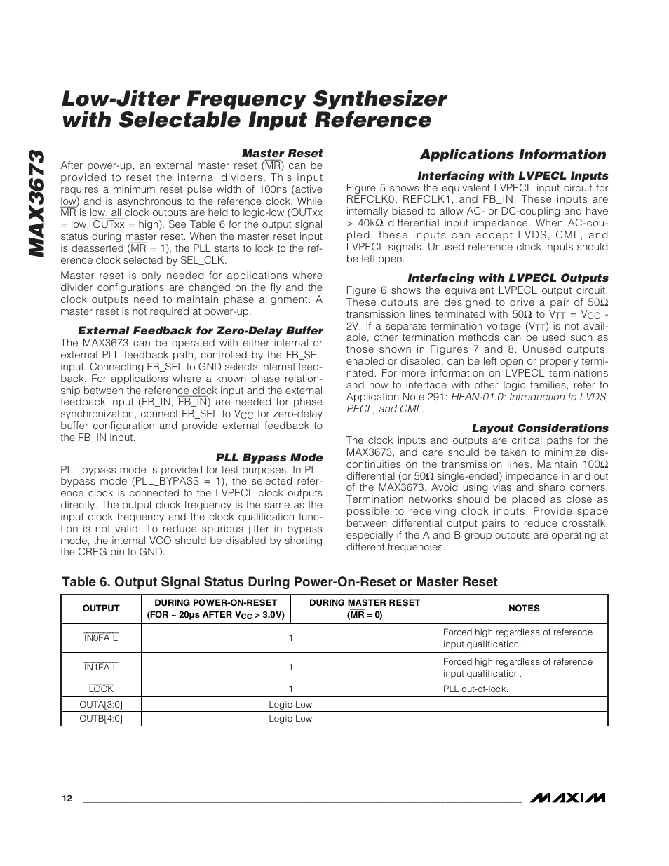 Applications information | Rainbow Electronics MAX3673 User Manual | Page 12 / 16