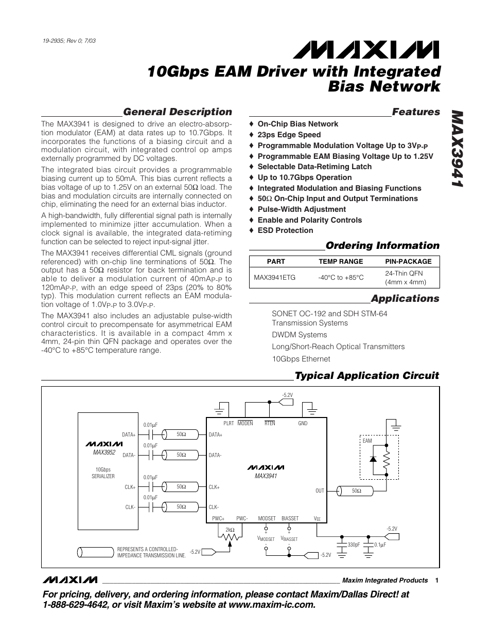 Rainbow Electronics MAX3941 User Manual | 11 pages