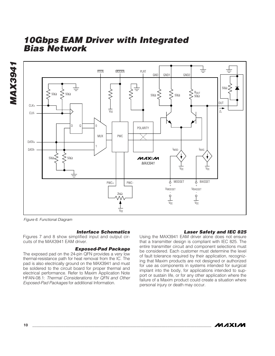 Max3941, 10gbps eam driver with integrated bias network, Interface schematics | Exposed-pad package, Laser safety and iec 825 | Rainbow Electronics MAX3941 User Manual | Page 10 / 11