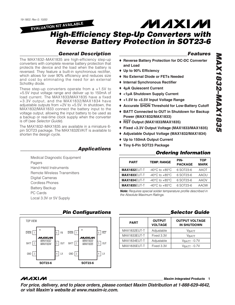 Rainbow Electronics MAX1835 User Manual | 10 pages