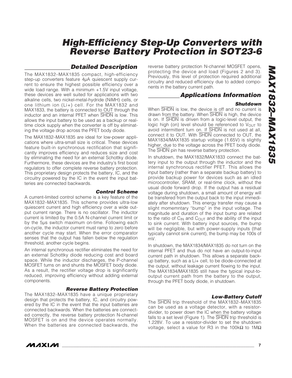 Detailed description, Applications information | Rainbow Electronics MAX1835 User Manual | Page 7 / 10