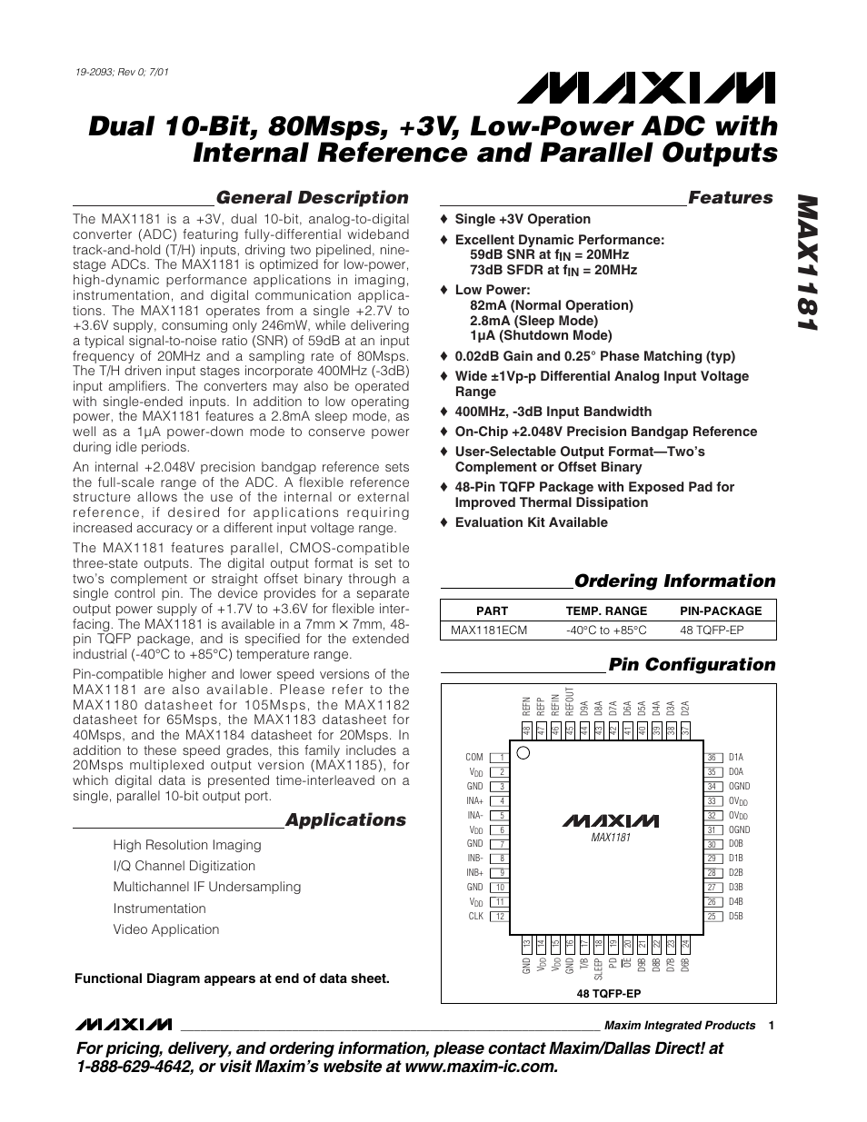 Rainbow Electronics MAX1181 User Manual | 19 pages