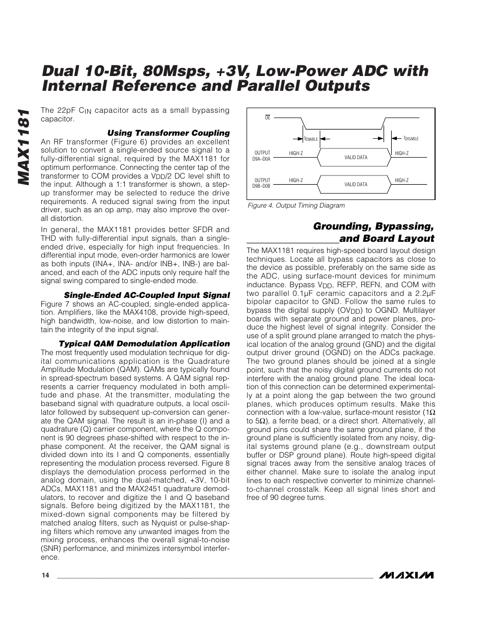 Grounding, bypassing, and board layout | Rainbow Electronics MAX1181 User Manual | Page 14 / 19