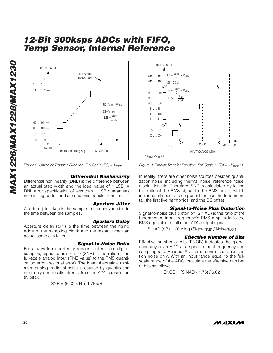 Differential nonlinearity, Aperture jitter, Aperture delay | Signal-to-noise ratio, Signal-to-noise plus distortion, Effective number of bits | Rainbow Electronics MAX1230 User Manual | Page 20 / 24