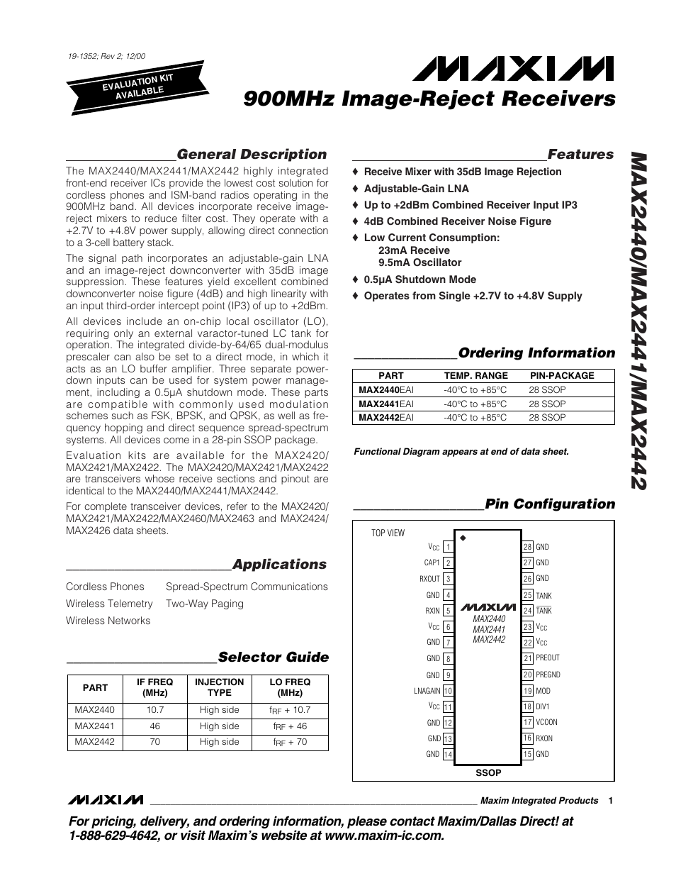 Rainbow Electronics MAX2442 User Manual | 12 pages