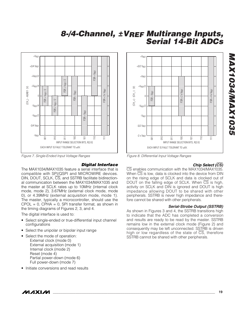 Multirange inputs, serial 14-bit adcs, Digital interface | Rainbow Electronics MAX1035 User Manual | Page 19 / 31