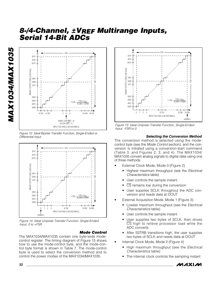 /4-channel, ±v, Multirange inputs, serial 14-bit adcs, Mode control | Rainbow Electronics MAX1035 User Manual | Page 22 / 31