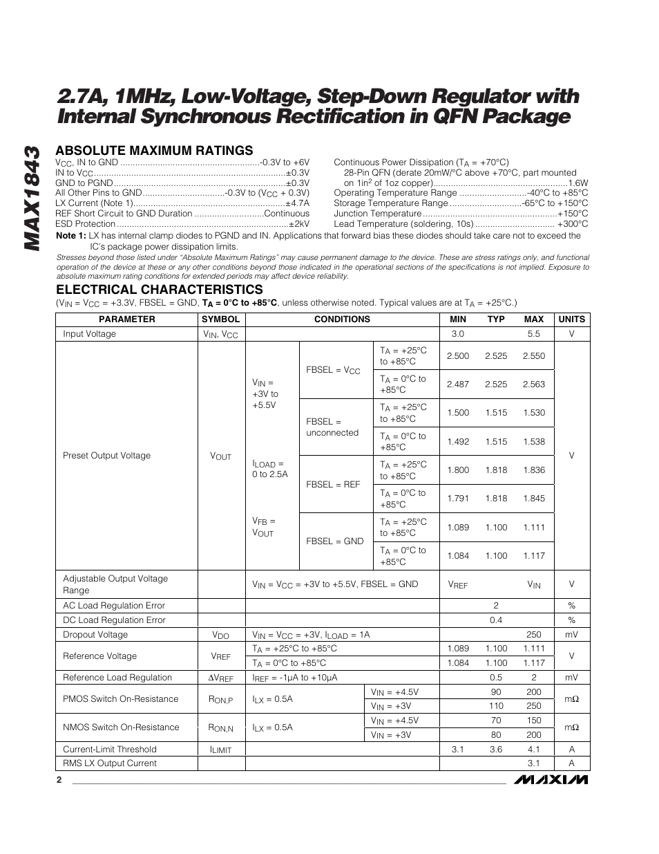 Rainbow Electronics MAX1843 User Manual | Page 2 / 13