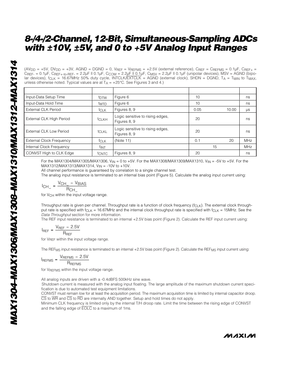 Electrical characteristics (continued) | Rainbow Electronics MAX1314 User Manual | Page 6 / 36