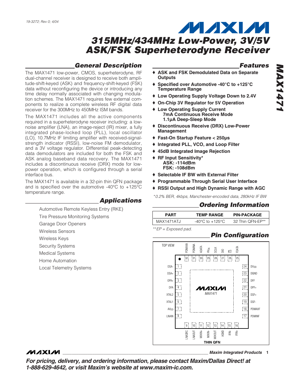 Rainbow Electronics MAX1471 User Manual | 26 pages