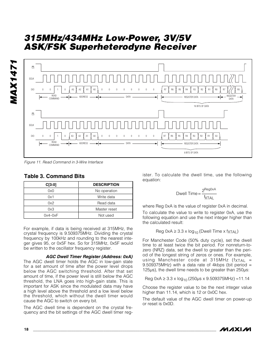 Max1471, Table 3. command bits, Dwell time x f | Rainbow Electronics MAX1471 User Manual | Page 18 / 26
