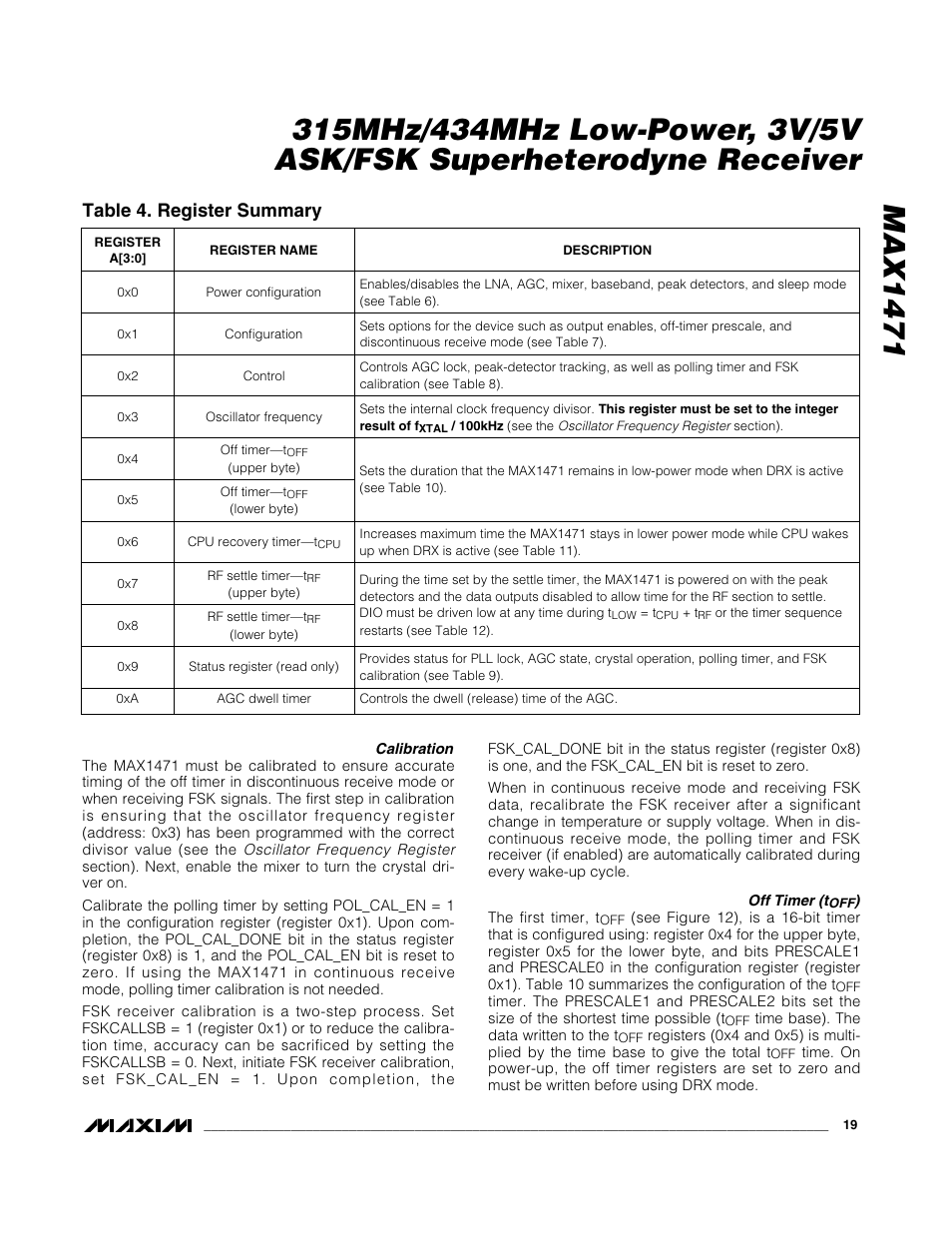 Table 4. register summary | Rainbow Electronics MAX1471 User Manual | Page 19 / 26